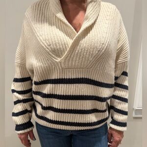 Banana Republic Cream and Black Striped Turtleneck Sweater